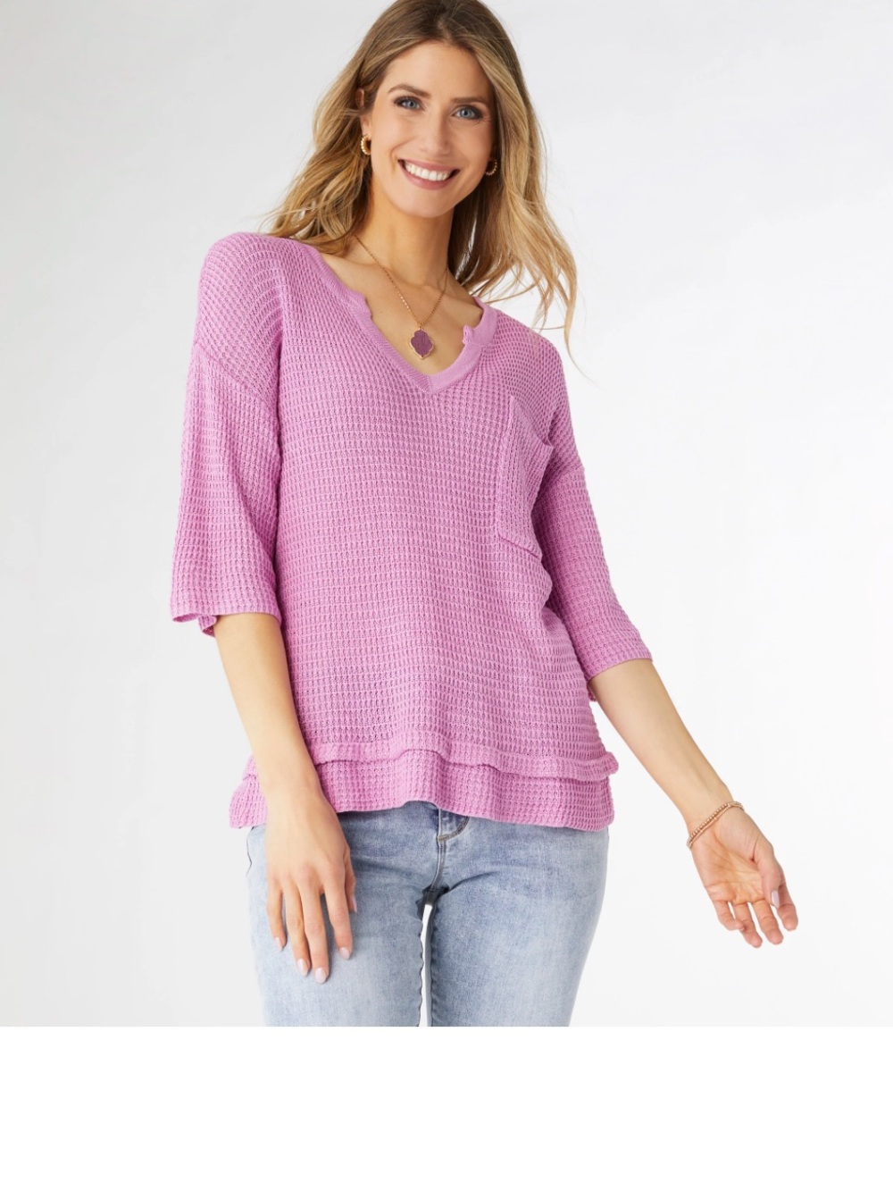 Coco + Carmen Lilac Knit V-Neck Knit Top